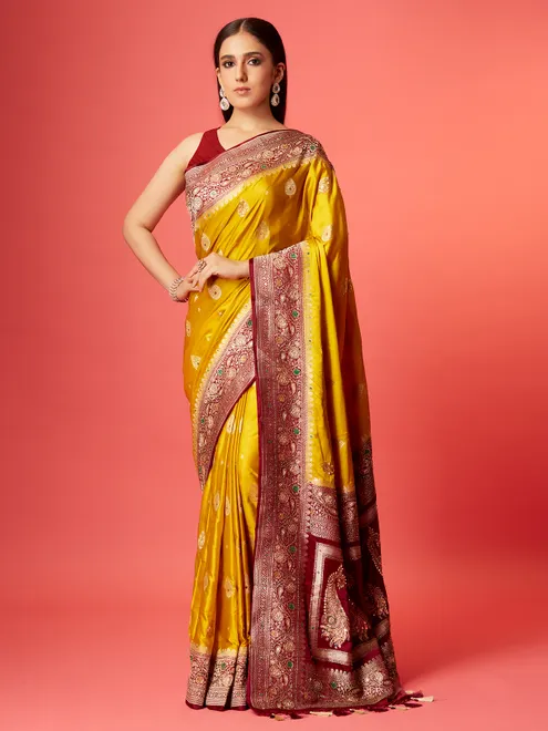 Elegant yellow silk zari saree