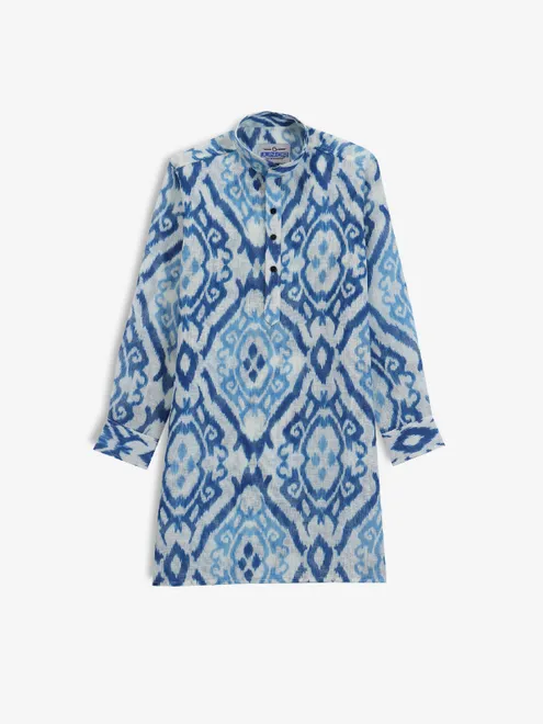 Blue and white cotton printed kurta