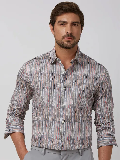 MUFTI appealing grey printed cotton shirt