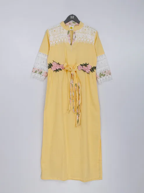 Trendy yellow cotton casual kurti