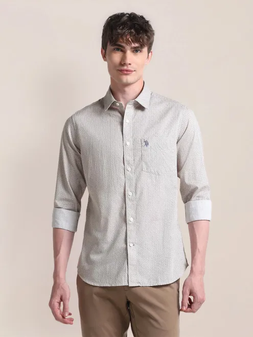 U S POLO grey cotton plain shirt