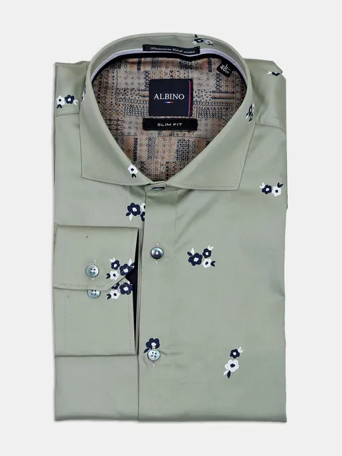 Albino printed cotton green formal shirt