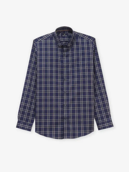 ALLEN SOLLY check navy blue cotton shirt