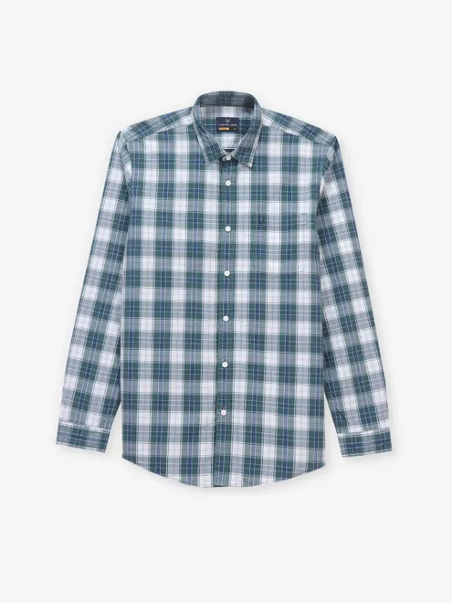 ALLEN SOLLY check turquoise green cotton shirt