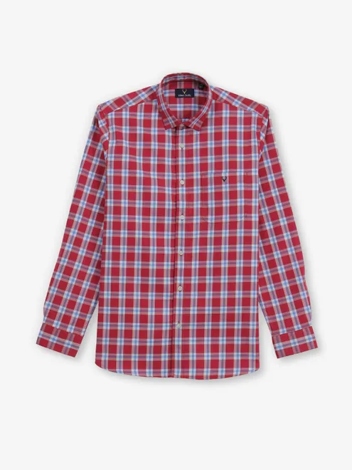 ALLEN SOLLY checks red cutaway shirt for men