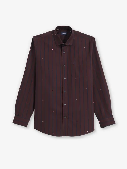 ALLEN SOLLY coffee printed and stripped shirt for men
