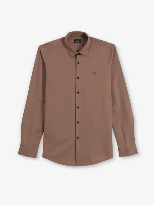 ALLEN SOLLY Plain brown casual shirt for men