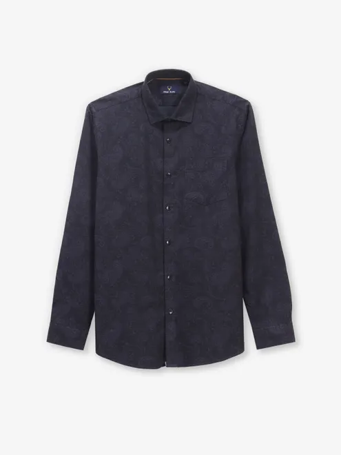 ALLEN SOLLY printed navy blue cotton shirt