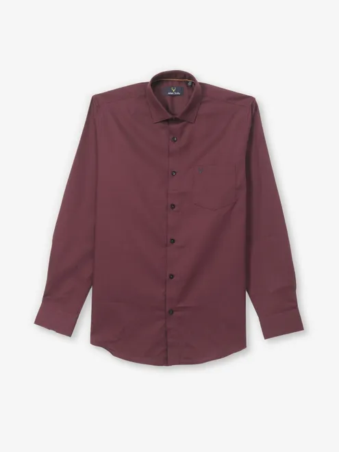 ALLEN SOLLY wine cotton plain shirt