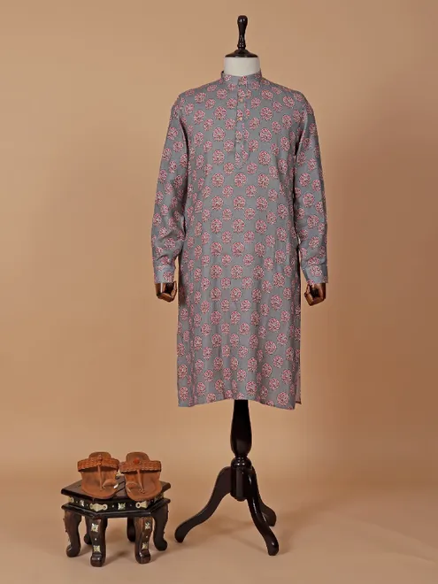 Alluring printed grey kurta suit