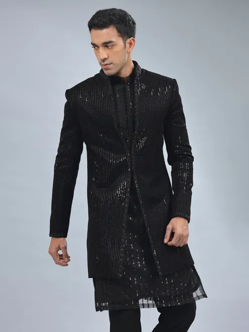 Amazing black terry rayon indowestern