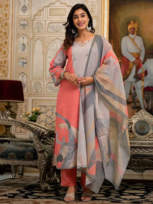 Amazing peach cotton kurti set