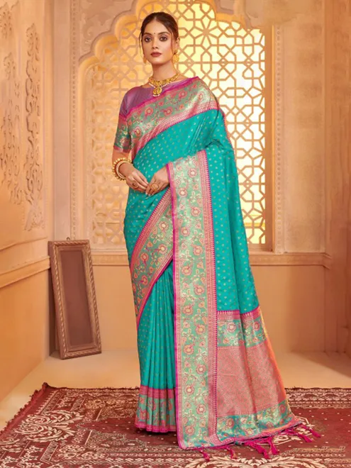Aqau festive wear saree in silk