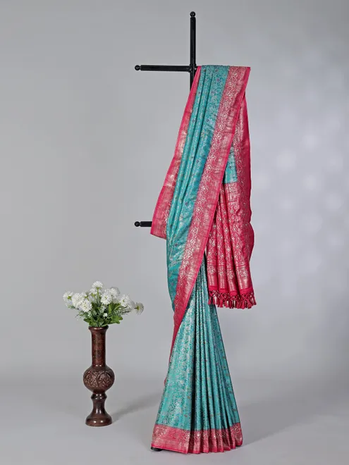 Aqua art kanjivaram silk contrast border saree