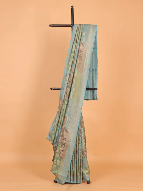 Aqua blue silk saree with zari work