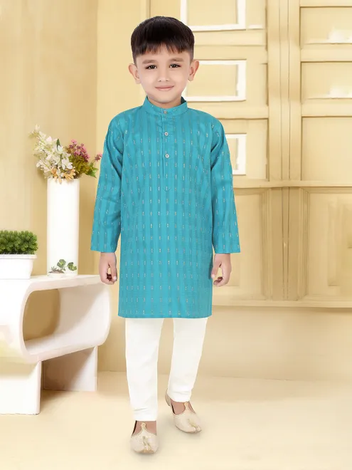 Aqua cotton silk printed festive kurta suit