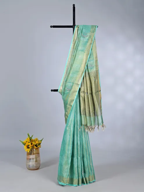 Aqua festive wear tissue silk saree with sequins detailing