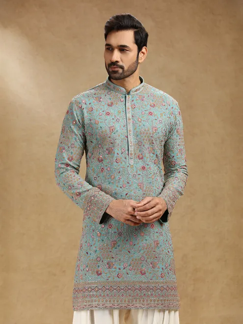 Aqua georgette kurta suit with salwar