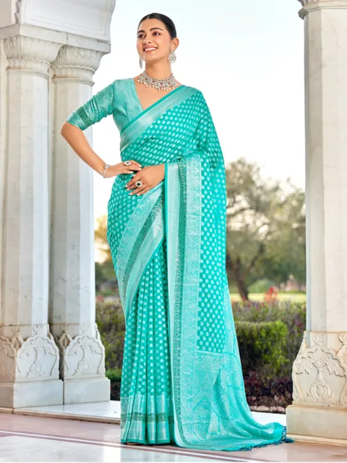 Aqua georgette saree with swarovski