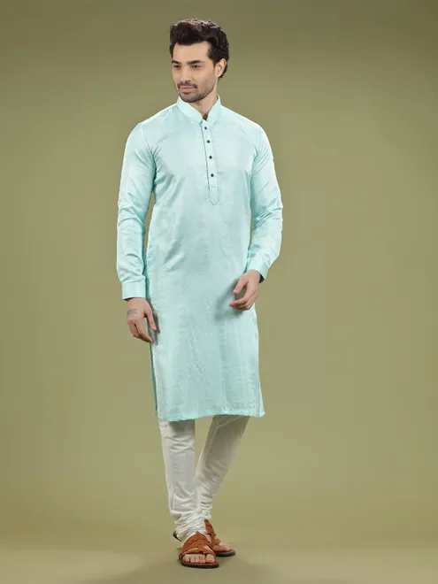 Aqua plain silk  Men Kurta pajama