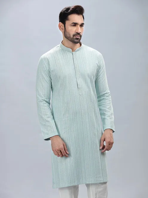 Aqua shade georgette kurta set for men