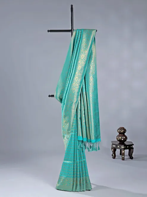 Aqua silk zari worked saree for wedding wear