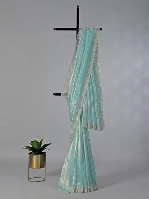 Aqua tissue silk festive wedding saree