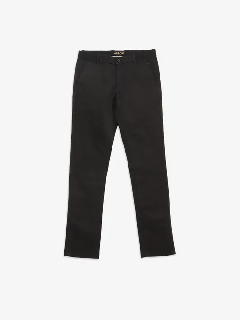 ARROW black slim fit cotton solid trouser