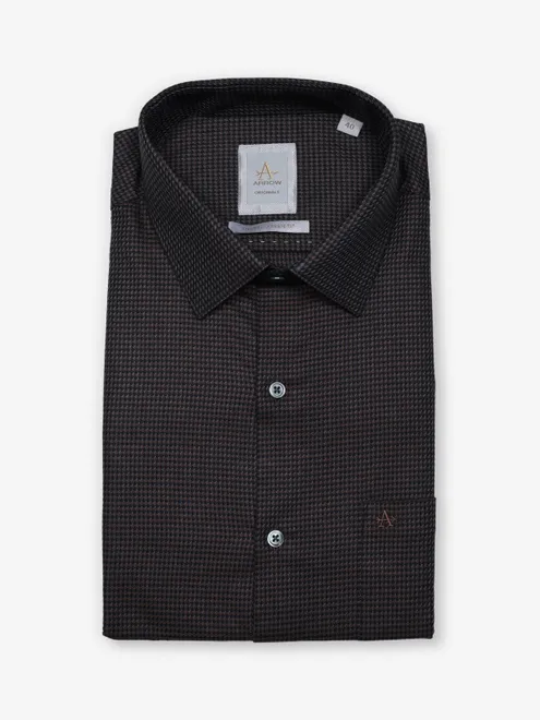 ARROW dark brown textured cotton shirt