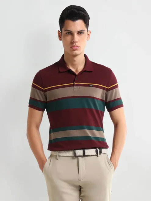 ARROW SPORT color block pattern wine cotton t-shirt