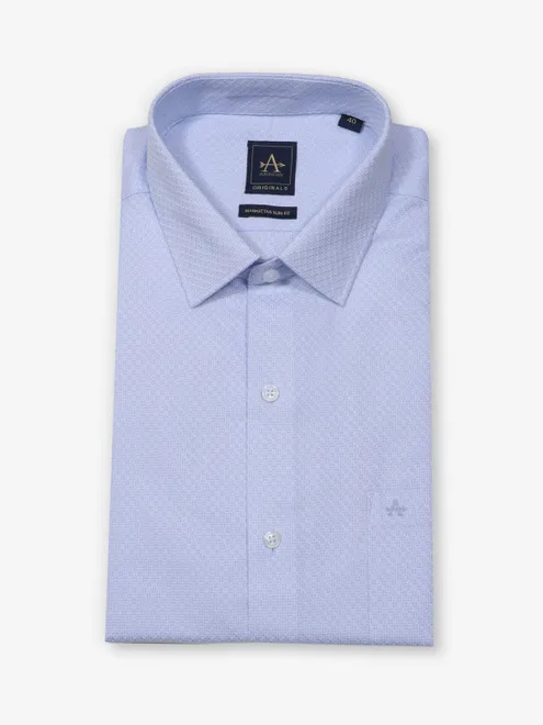 ARROW textured blue cotton slim fit shirt