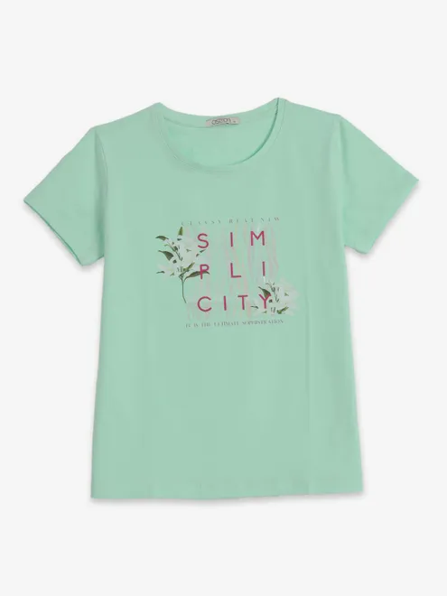 ASTRON mint green printed cotton t-shirt for women