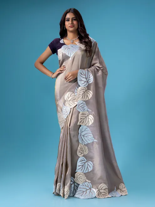 Attractive grey tissue silk saree