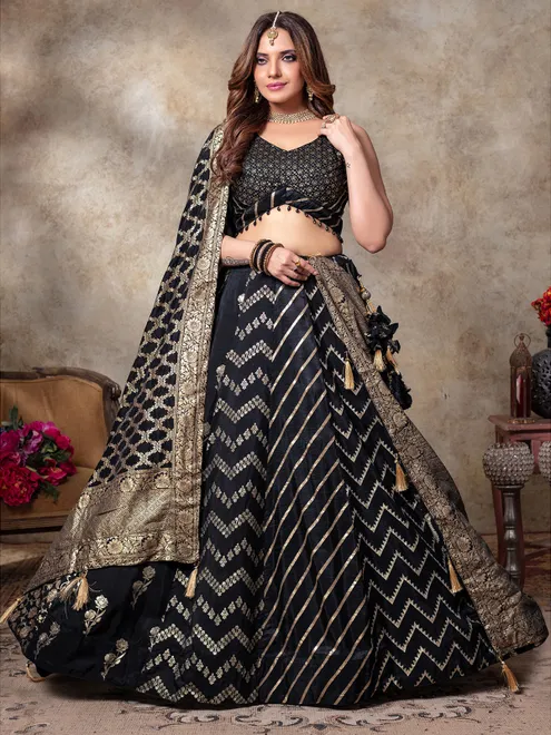 Attractive black silk lehenga choli