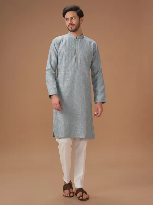 Attractive grey silk  Men Kurta pajama
