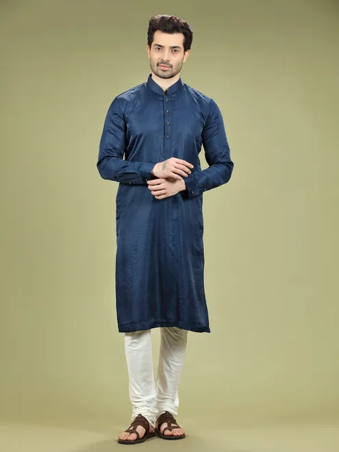 Attractive navy silk  Men Kurta pajama