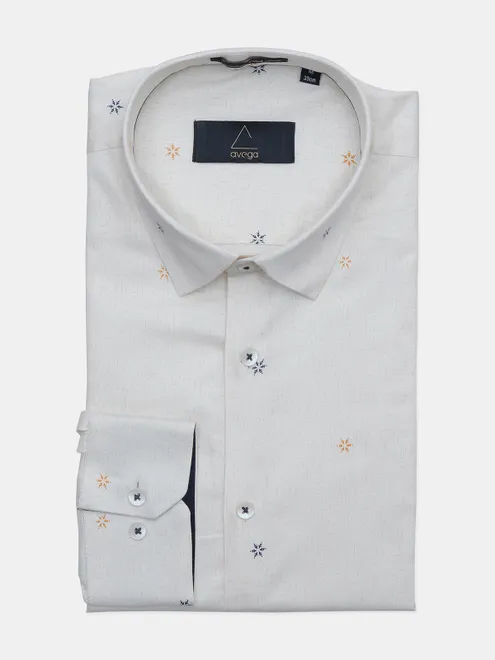 Avega cream printed cotton shirt for men