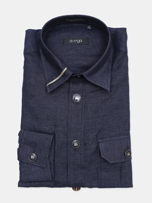 Avega dark blue solid cotton shirt