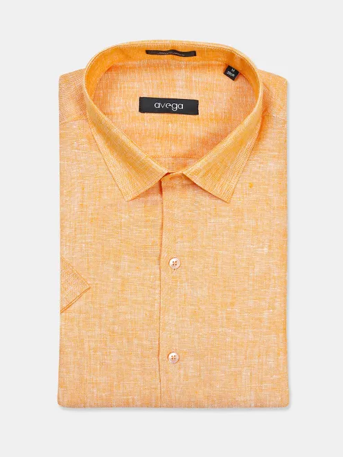 Avega formal wear solid orange linen shirt