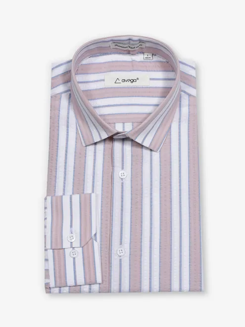 AVEGA peach striped cotton partywear shirt for men