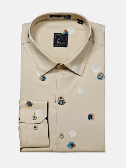 Avega presented brown printed formal cotton shirt