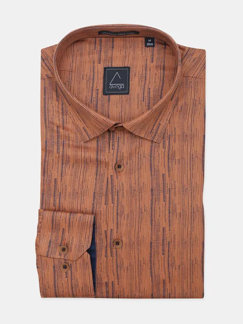 Avega printed brown formal shirt for men in cotton