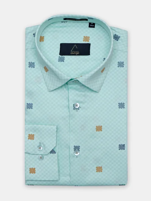 Avega printed sea green hue cotton shirt