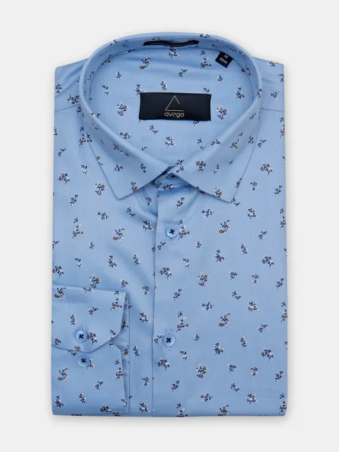 Avega sky blue printed cotton men shirt