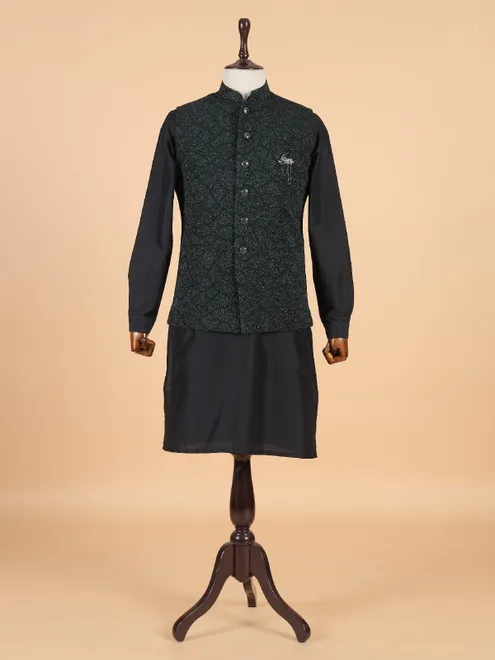 Awesome green silk waistcoat set for men