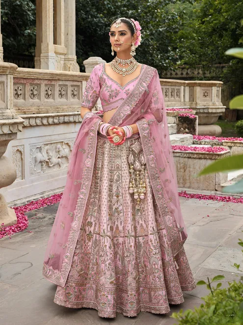 Baby pink bridal lehenga choli in soft silk