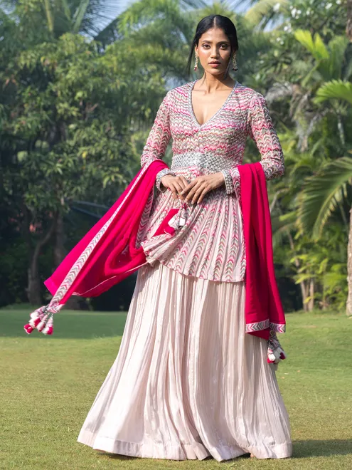 Baby pink silk wedding palazzo suit