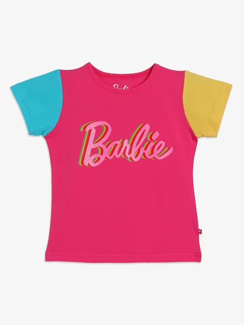 BARBIE pink cotton color block top