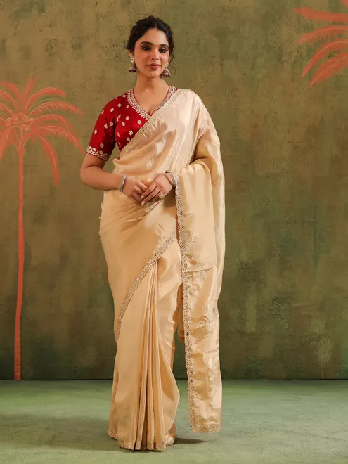 Beautiful beige silk saree for wedding wear