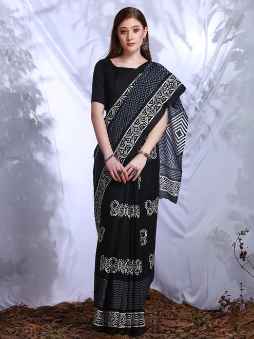 Beautiful black bhagalpuri silk saree with prints for women